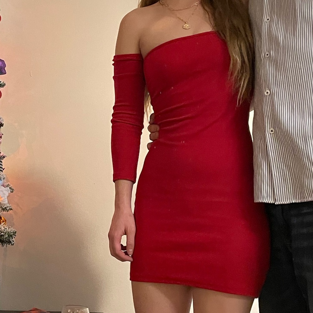 Red dress with lace up back